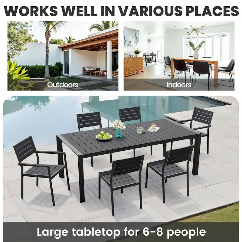 7-Piece Patio Dining Set Aluminum Dining Table with Umbrella Hole and Stackable Chairs