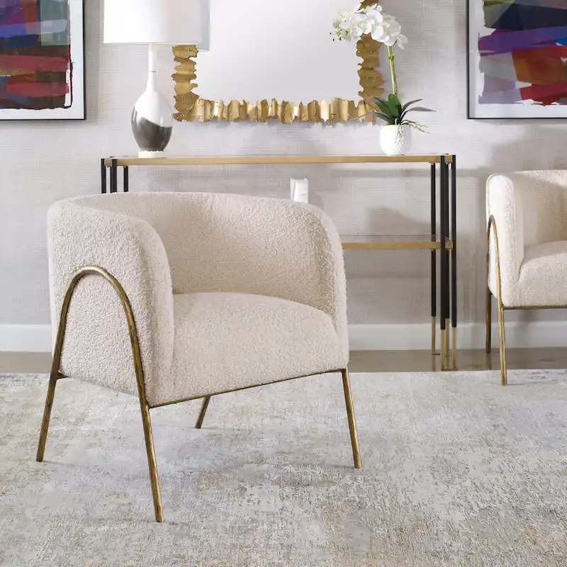 Uttermost Jacobsen Off White Shearling Accent Chair - 27W x 28.5H x 27D