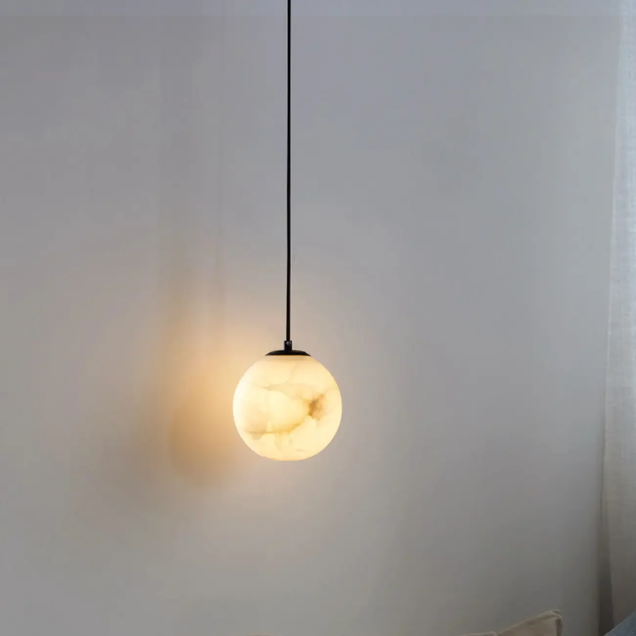 Modern Stone Globe Pendant Light Black Metal Hanging