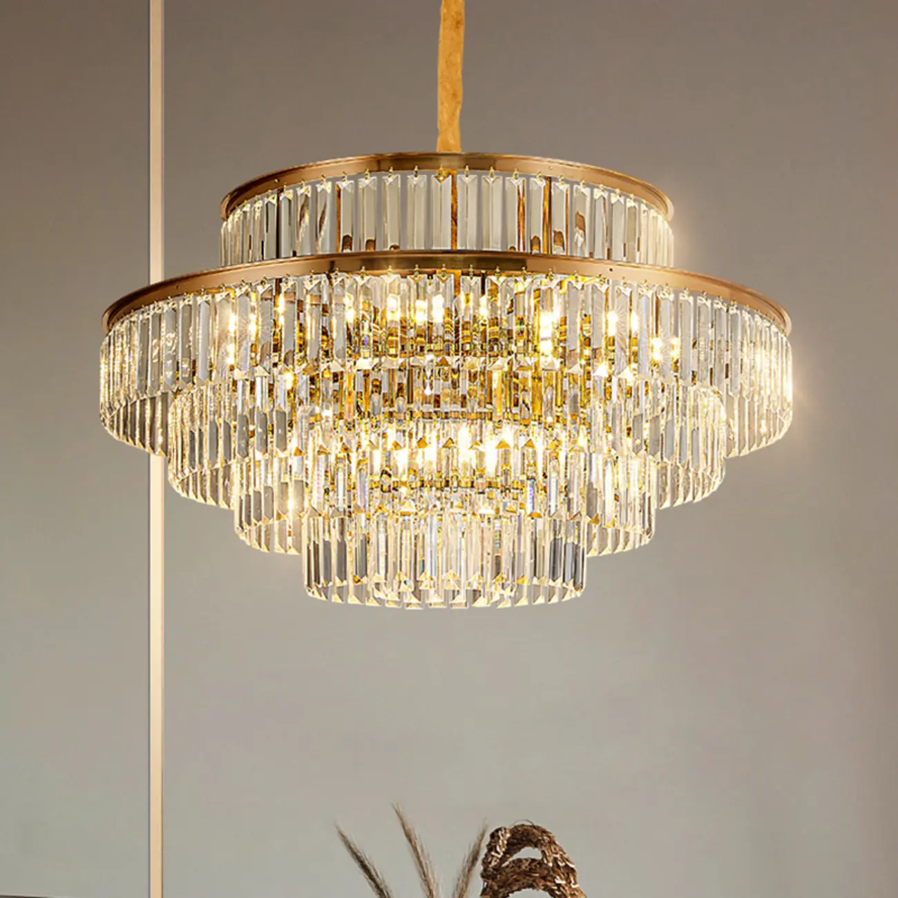 Luxury Crystal Gold Chandelier with Multi-Tiered Design