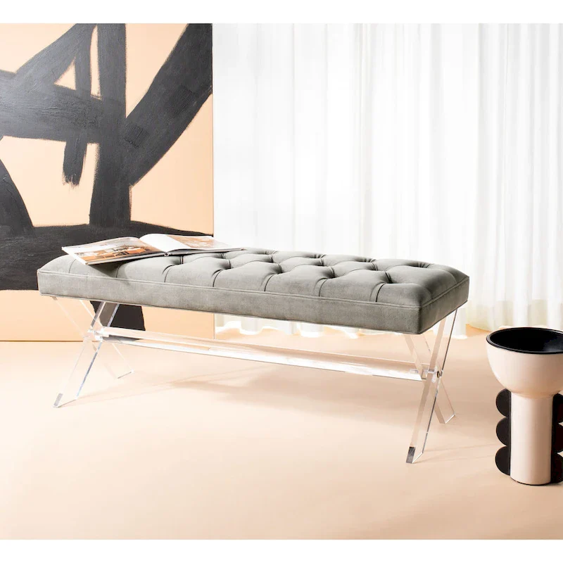SAFAVIEH Couture Ketevan Tufted Acrylic Bench - 48x18x18. - 48 W x 18 L x 18 H - 48Wx18Dx18H