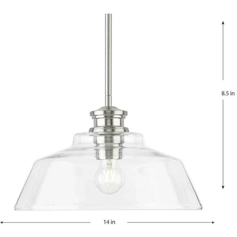 Singleton Collection 1-Light 14 in. Brushed Nickel Medium Pendant Light with Clear Glass Shade