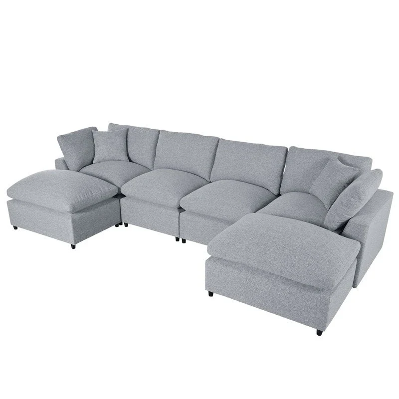 U-Shape Sectional Sofa, 2 Large Chaise with Removable Ottomans