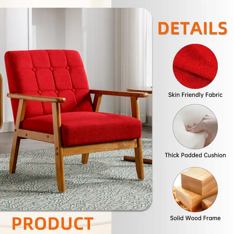 Linen/PU Upholstered Tufted Living Room/Bedroom Accent Chair With Wood Legs