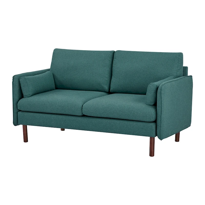 Yucca Modern Loveseat Sofa, Polyester / Vegan Leather Settee Couch - Includes 2 Pillows