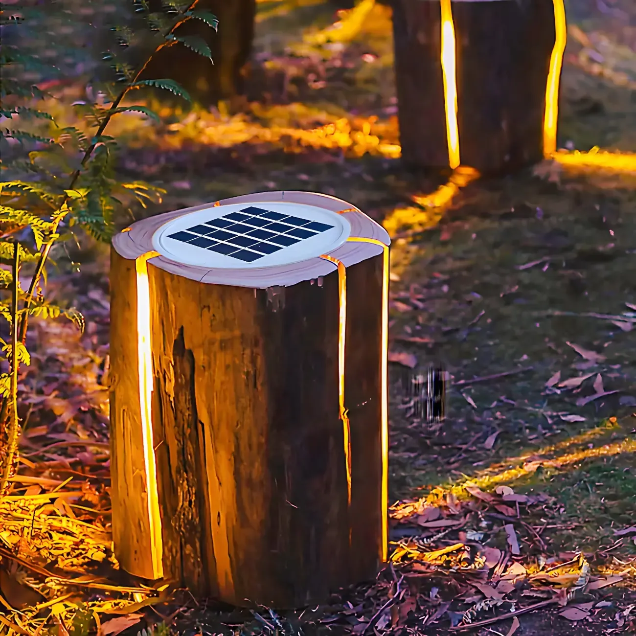 Contemporary Solar Resin Tree Stump Outdoor Post Lights