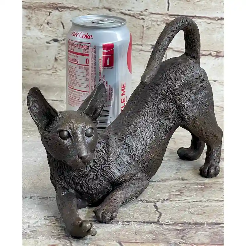 Signed Original Siamese Imitative Cat Bronze Sculpture Figurine Figure Home Decor Hot Cast
