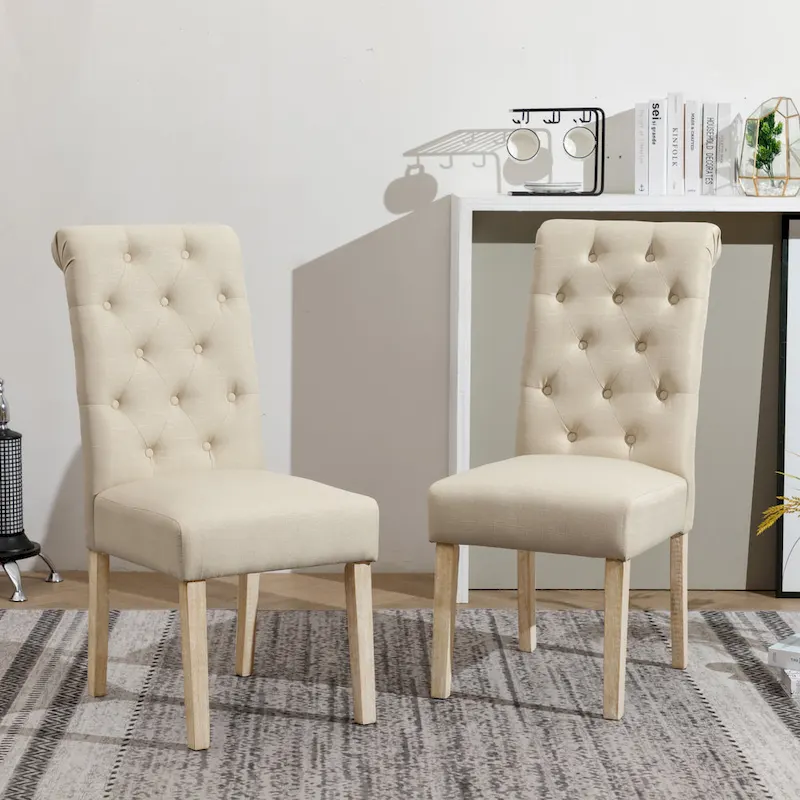 Roundhill Furniture Banff 5-Piece Round Dining Set, Cross-Buck Round Table with 4 Tufted Chairs