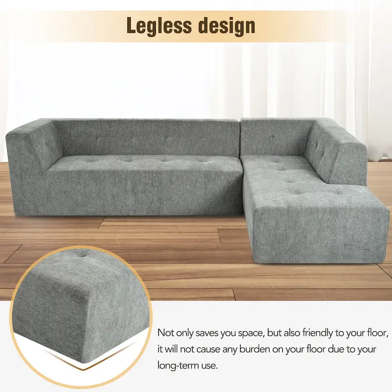 112.2 Chenille Modular L-Shaped Sofa Bed with Free Combination Design and No-Assembly Required