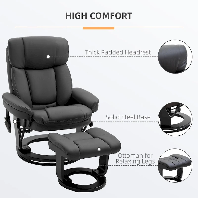 HOMCOM PU Leather Massage Recliner Chair with Ottoman Armchair