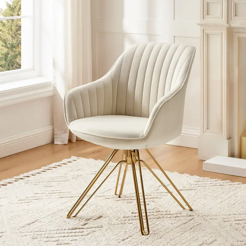 Art Leon Classical Velvet Swivel Office Accent Chair with Golden Legs