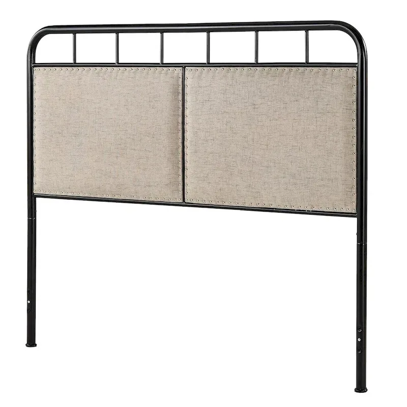 Bridgette Beige Upholstered Black Metal Queen Bed by iNSPIRE Q Classic
