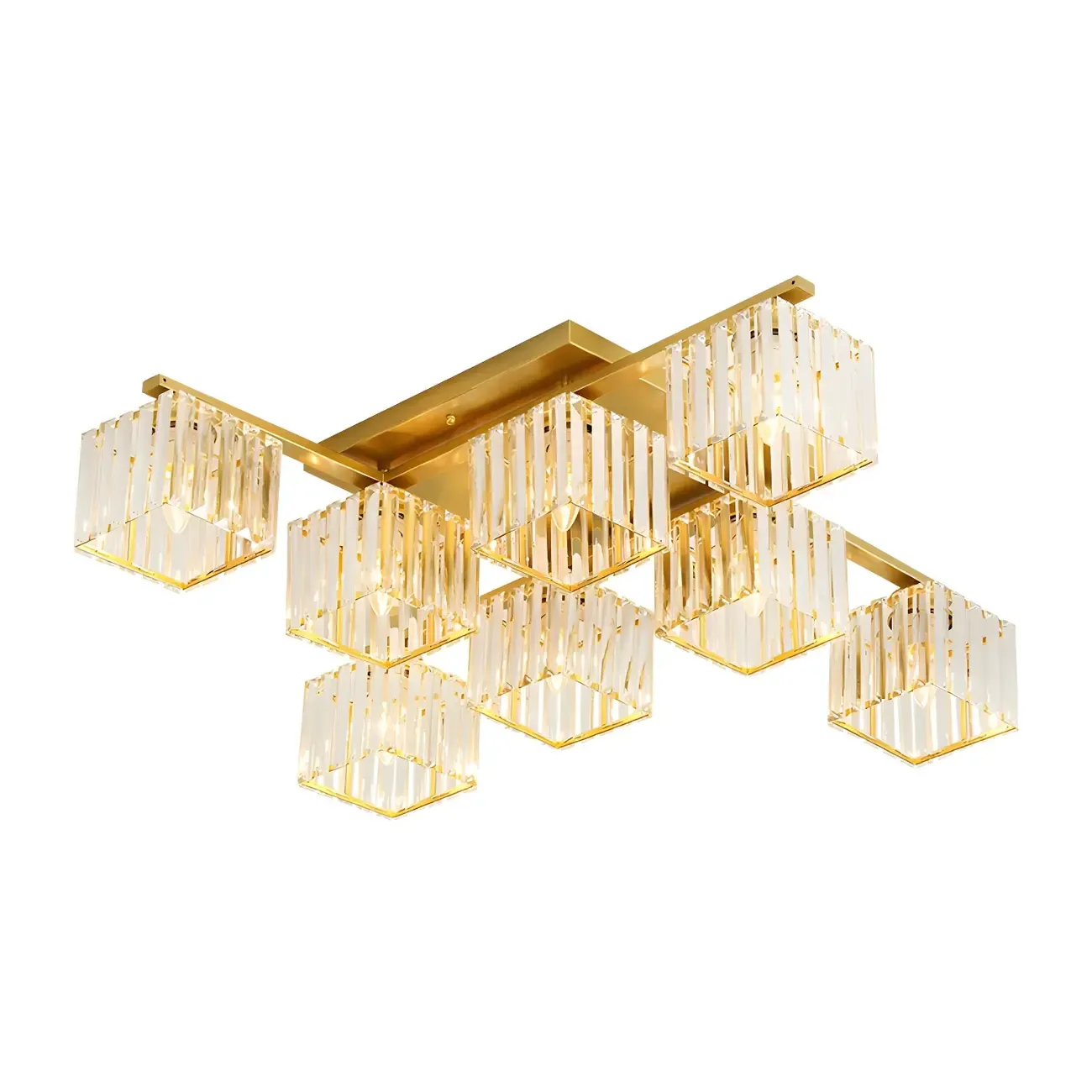 Modern Square Gold Crystal Flush Ceiling Light in 8 Lights