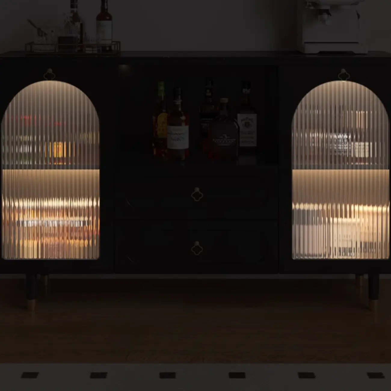 Modern Wooden 2-Drawer Open Shelving Buffet Cabinet