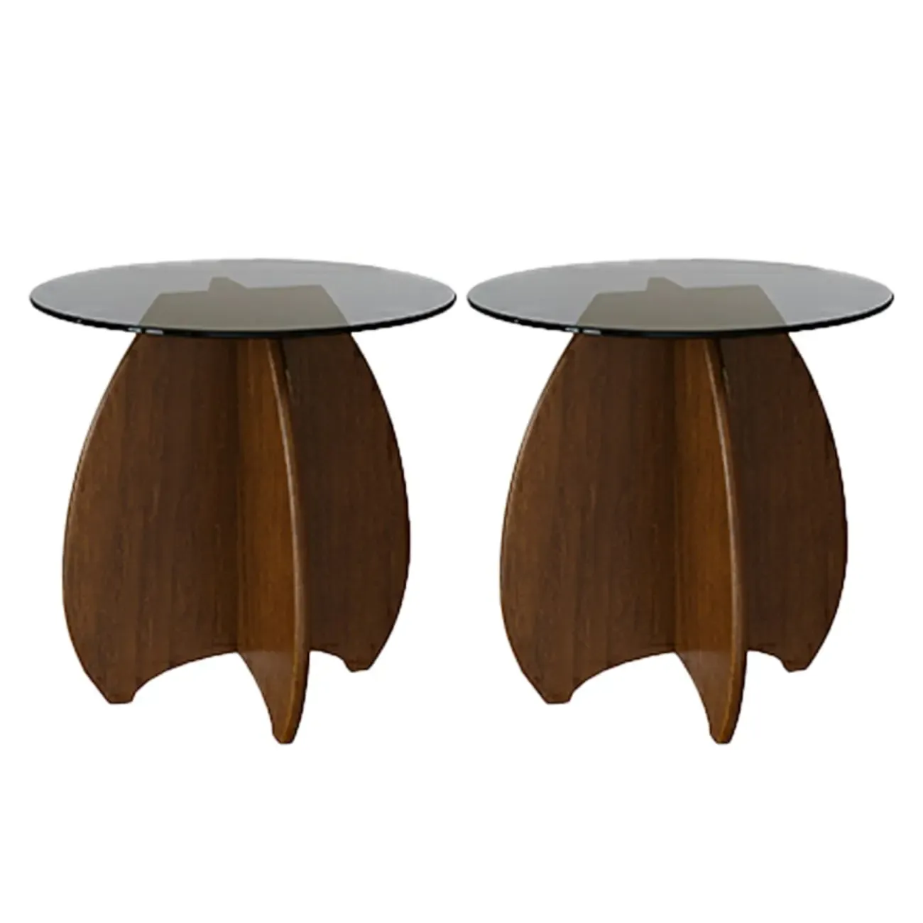 Brown Round Glass Top Wood Geometric X-Base End Table