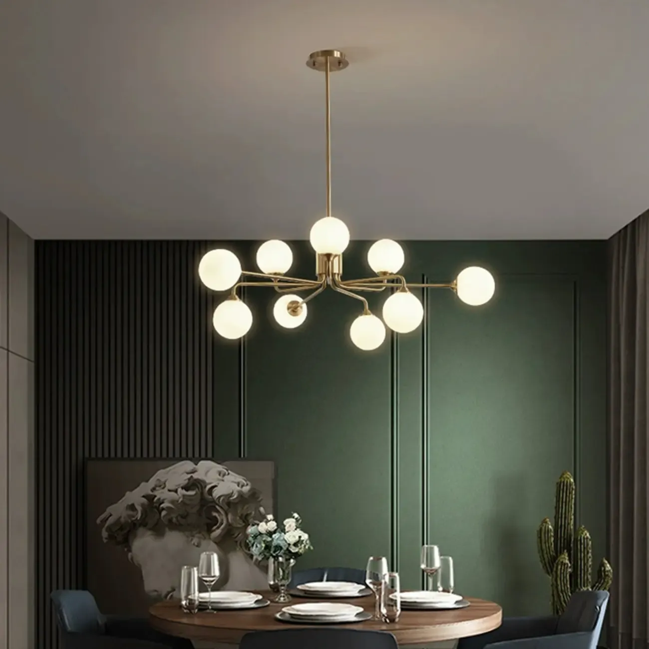 Adjustable Brass Modern Globe Glass Sputnik Chandelier