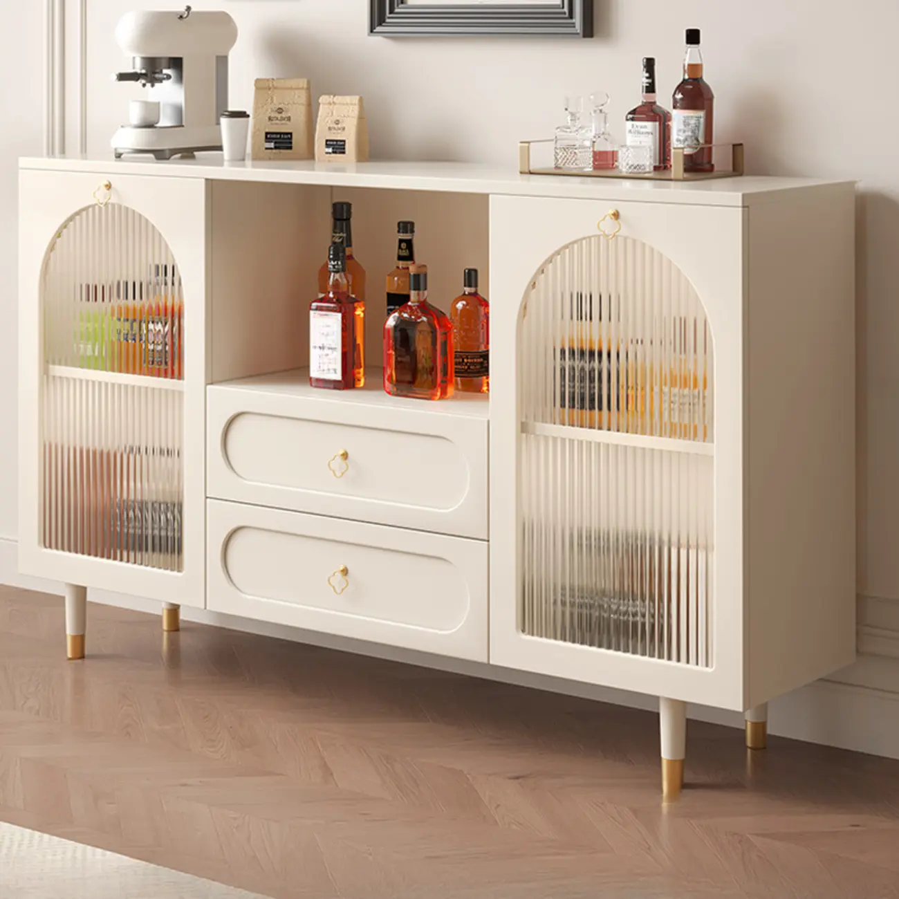 Glam Black Engineered Wood Sideboard with Drawers