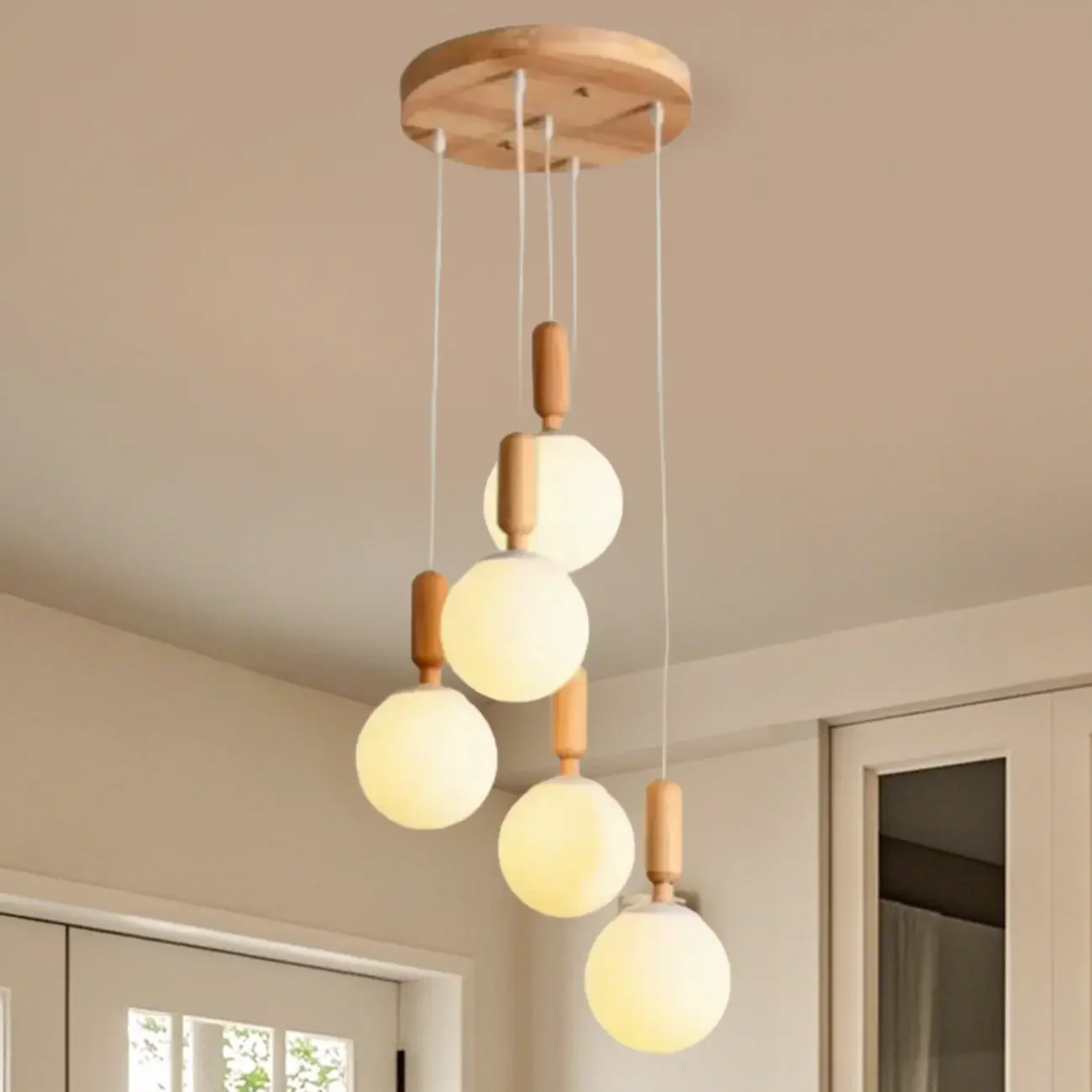 Milk Glass Cluster Pendant Light With Adjustable Length