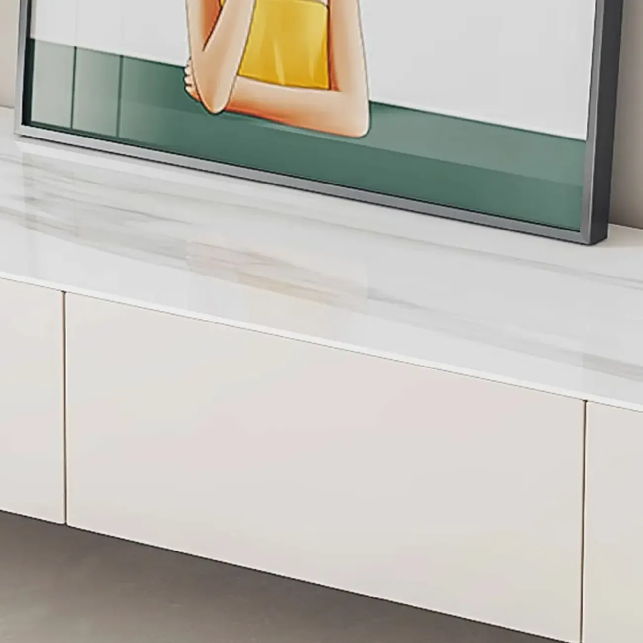 White Stone Cable Management Drawers TV Stand with Legs