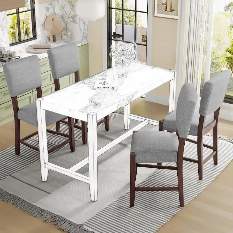 Mid Century Modern Bar Stools Set of 4,Counter Stools with Back,Linen Upholstered Barstools with Solid Wood Legs Bar Chairs