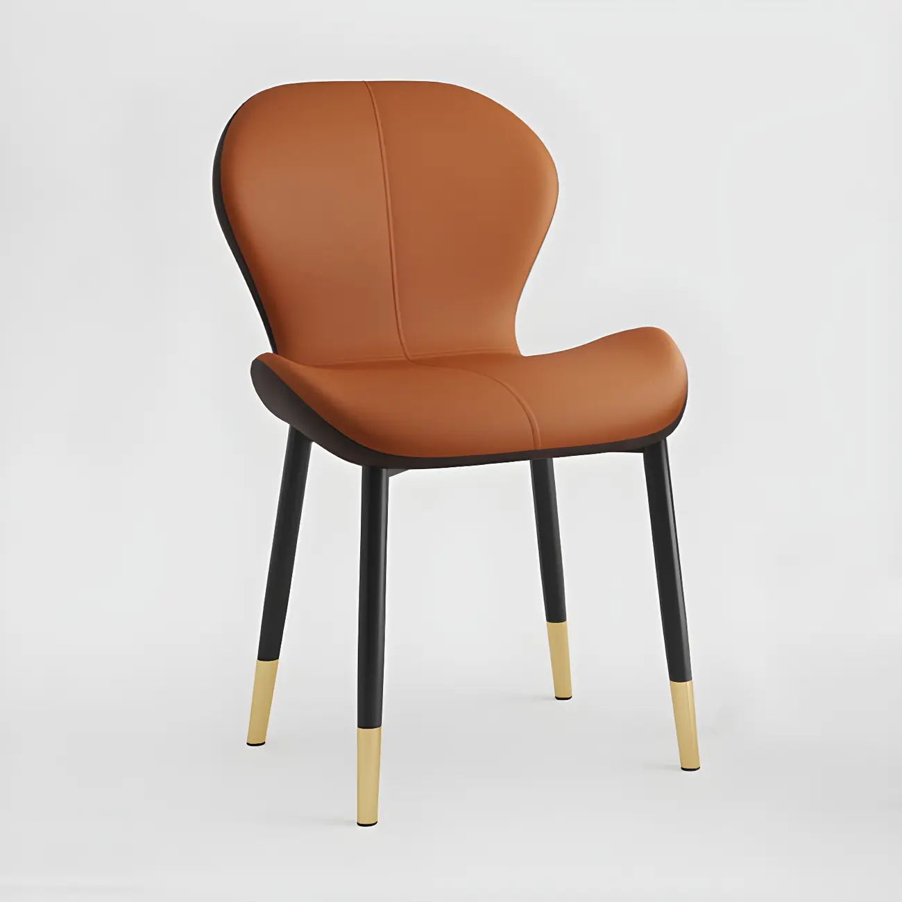 Art Deco Curved Back Leather Dining Chair Solid Back