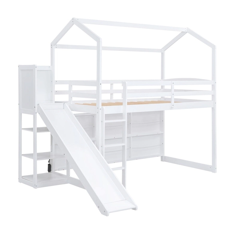 Merax Twin Size Wood House Loft bed with Slide