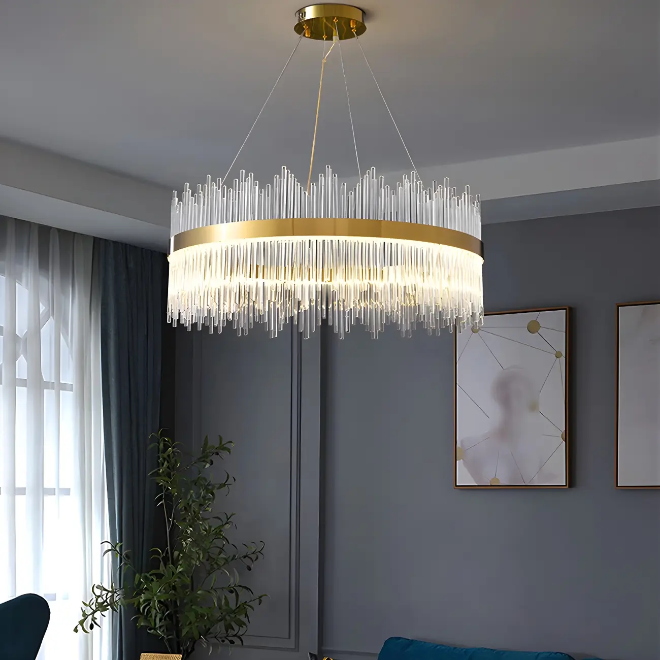 Modern Dimmable Crystal Chandelier Round Gold LED Light