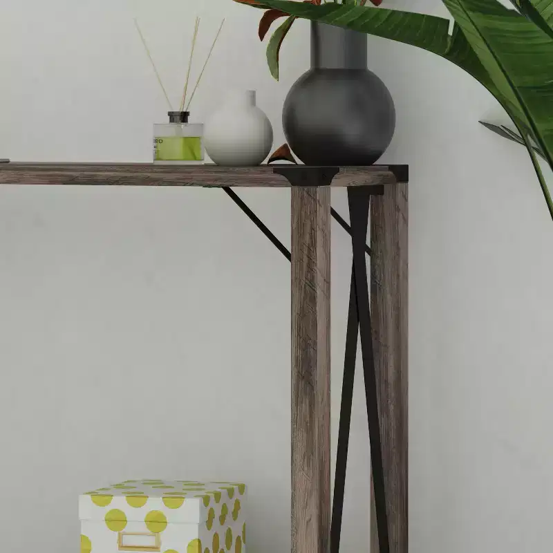 Engineered Wood Modern Farmhouse Entryway Console Table with Metal Accents