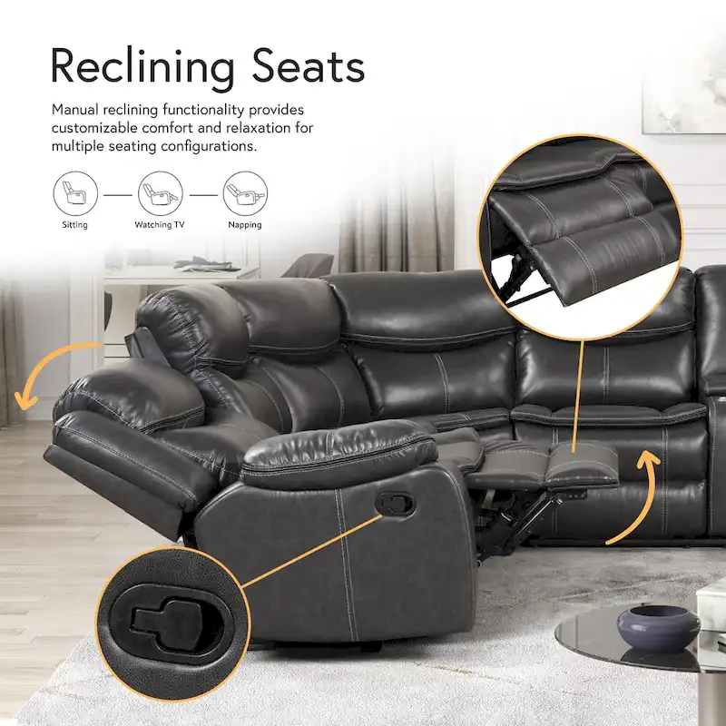 Transitional Faux Leather Reclining Sectional Sofa