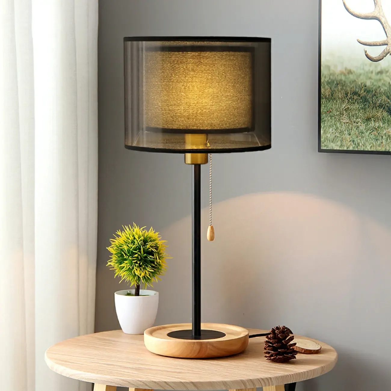 Modern Geometric Table Lamp Pull Chain Switch for Residential
