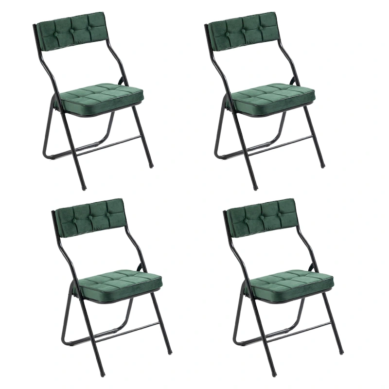 Velvet Upholstered Steel Tufted Folding Dining Chairs(set of 4)