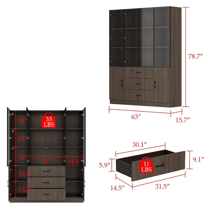 Modular Wood Grain Aluminum Alloy Cabinet with LED Lighting