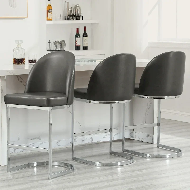 26 Faux Leather Upholstered Counter Height Bar Stools with Metal Legs - 38.8H x 17.9W x 20.9D