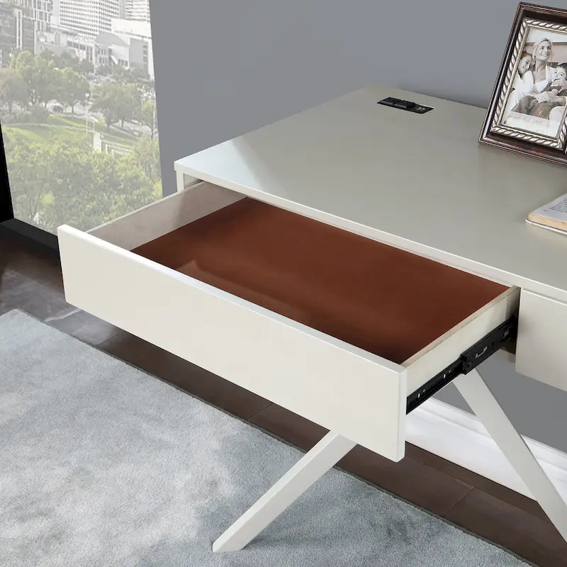 Foli Transitional 47-inch Wood 2-Drawer Desk with USBs and Power Outlets by Furniture of America