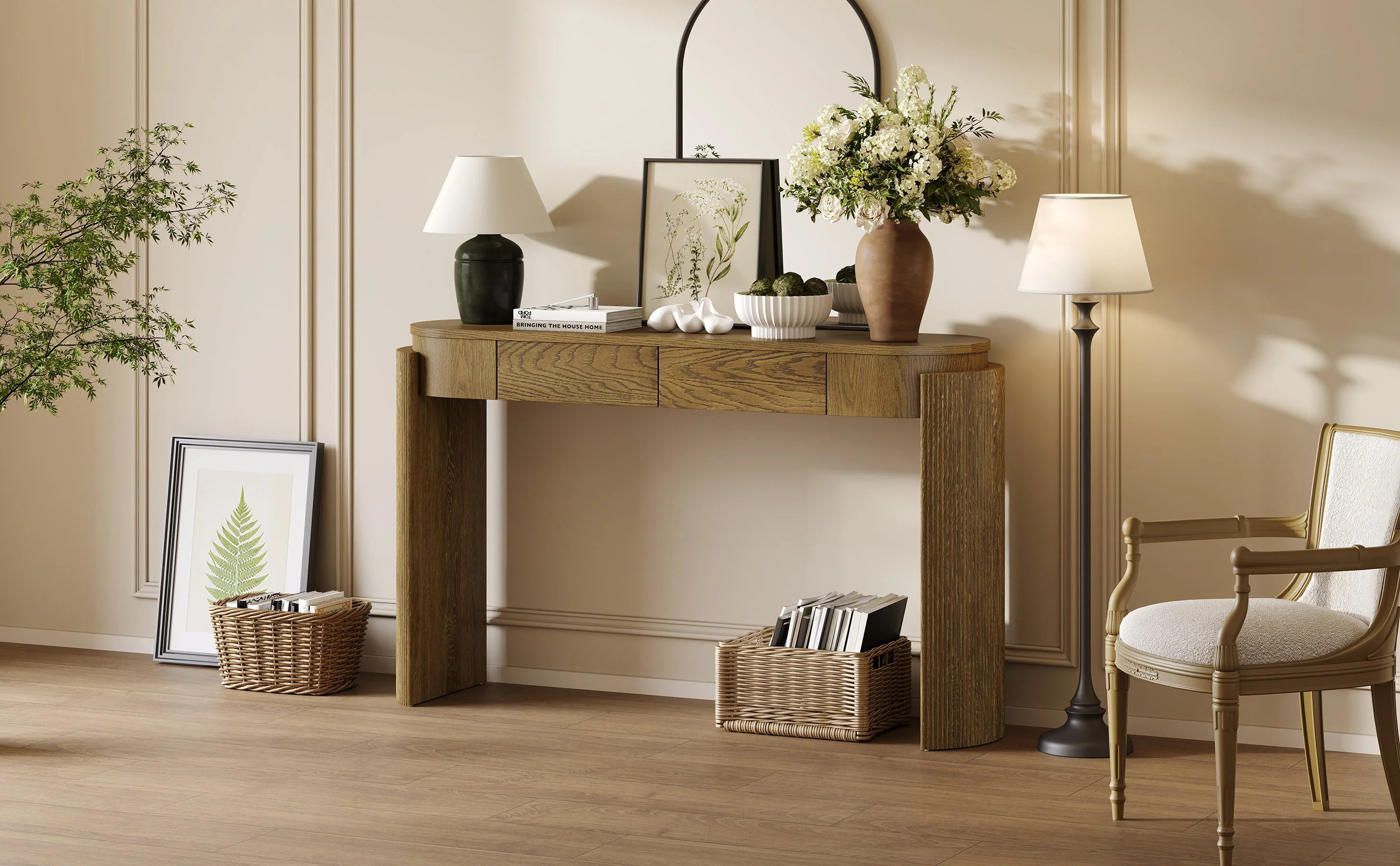 Walker Edison | Fluted Design Entryway Console Table and 2 Drawers