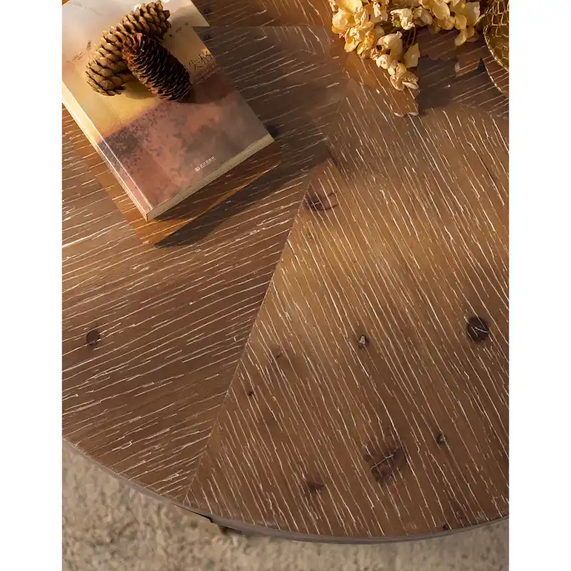 Modern Retro Splicing Round Coffee Table with Cross Legs