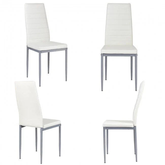 4 Pieces PVC Elegant Design Leather Dining Chairs with Solid Metal Legs - 16.0 x 20.0 x 38.5 (W x D x H)