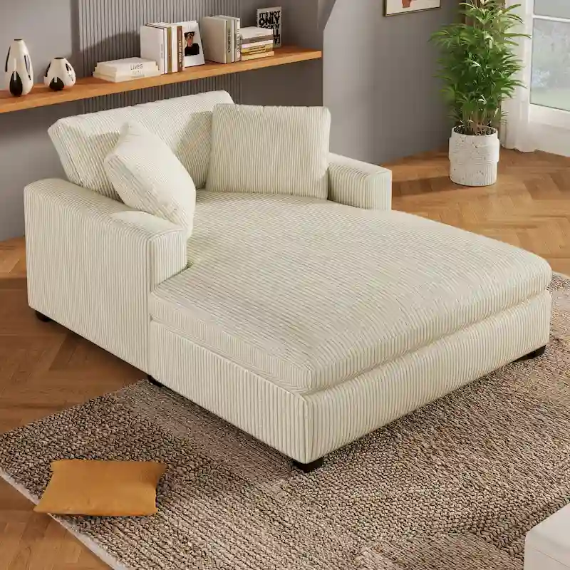 Beige Oversized Chaise Lounge Chair