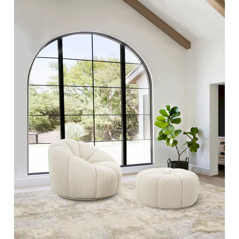 Pasargad Home Noho Pompeii Boucle Ottoman, Cream