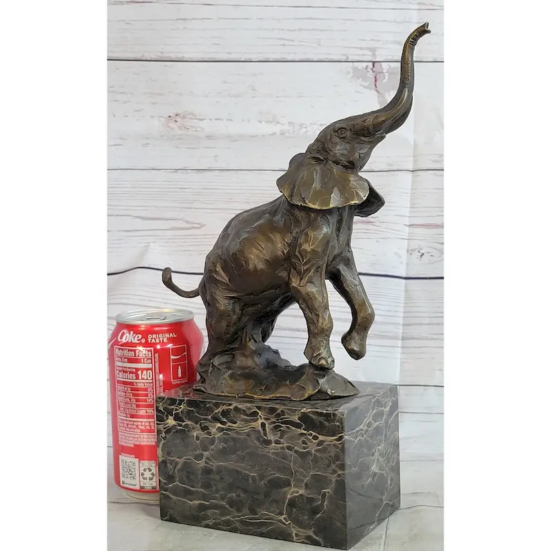 Elephant Standing On Hind Legs Bronze Figure Statue Sculpture Signed Art On Marble Base