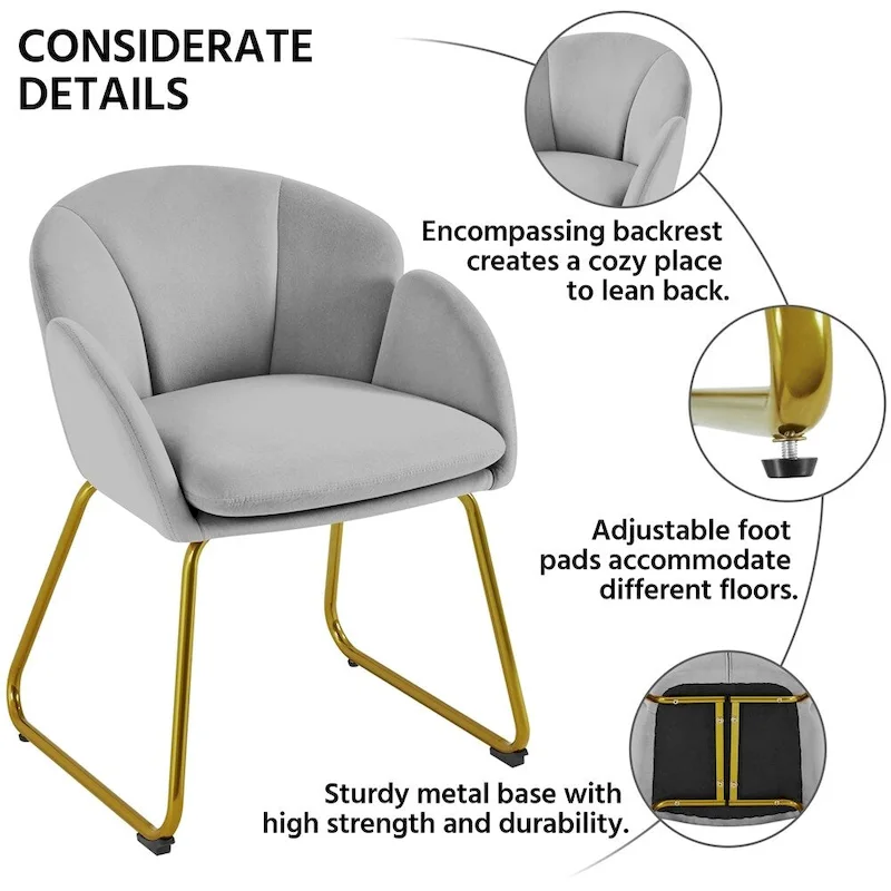 Yaheetech Flower Shape Velvet Armchair Accent Chair with Golden Metal Legs