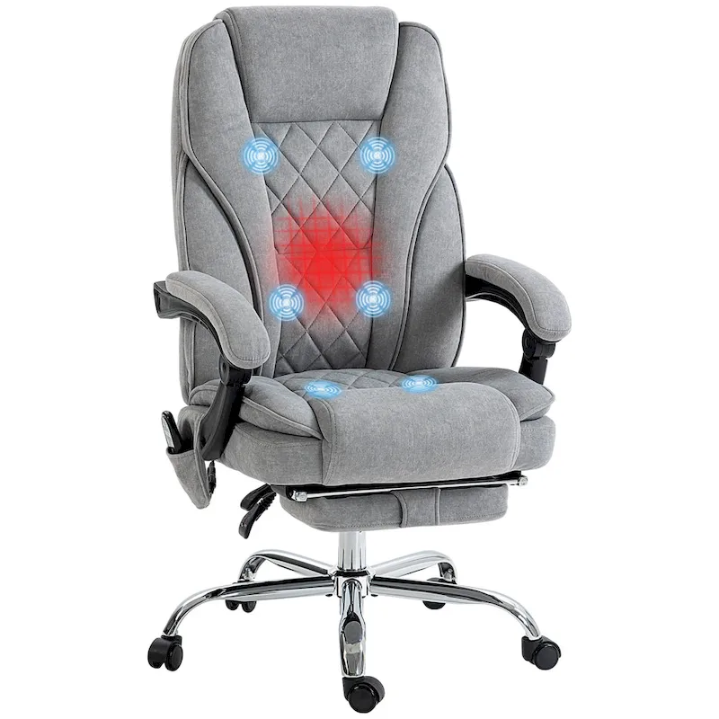 Vinsetto Massage Office Chair with 6 Vibration Points, Swivel Desk Chair with Adjustable Height and Footrest, Gray