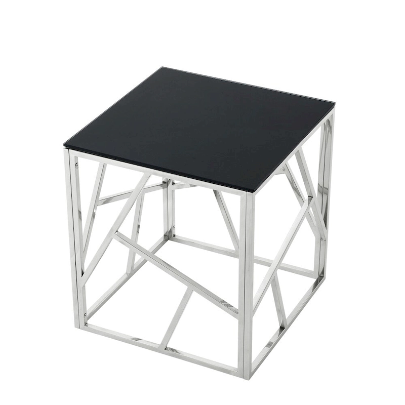 Metal Frame Tempered Glass End Table with Storage Space