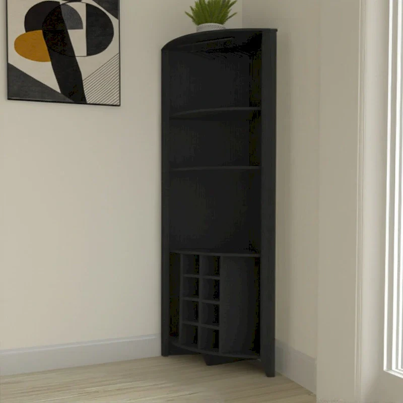 71 Black Wood Corner Bar Cabinet