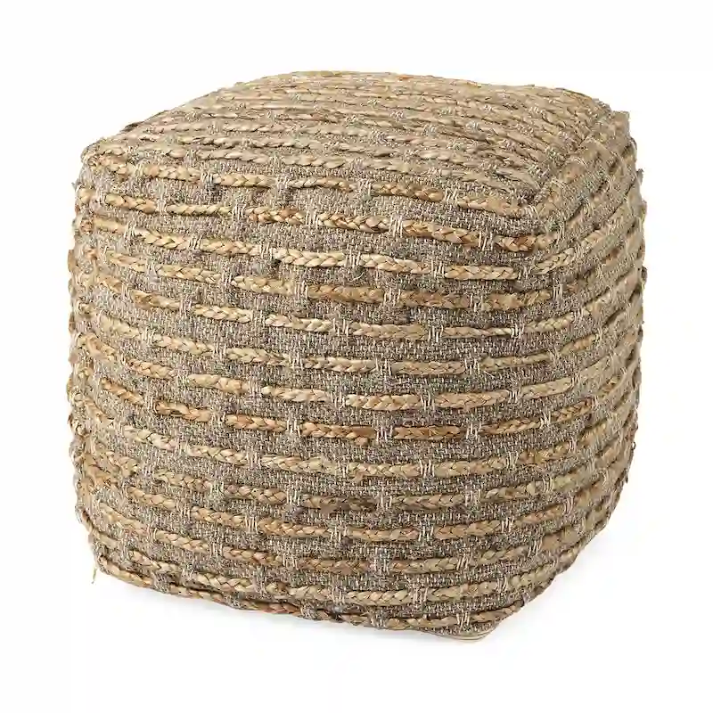 Mercana Binita Grey / Brown Hemp Wool & Cotton Square Pouf