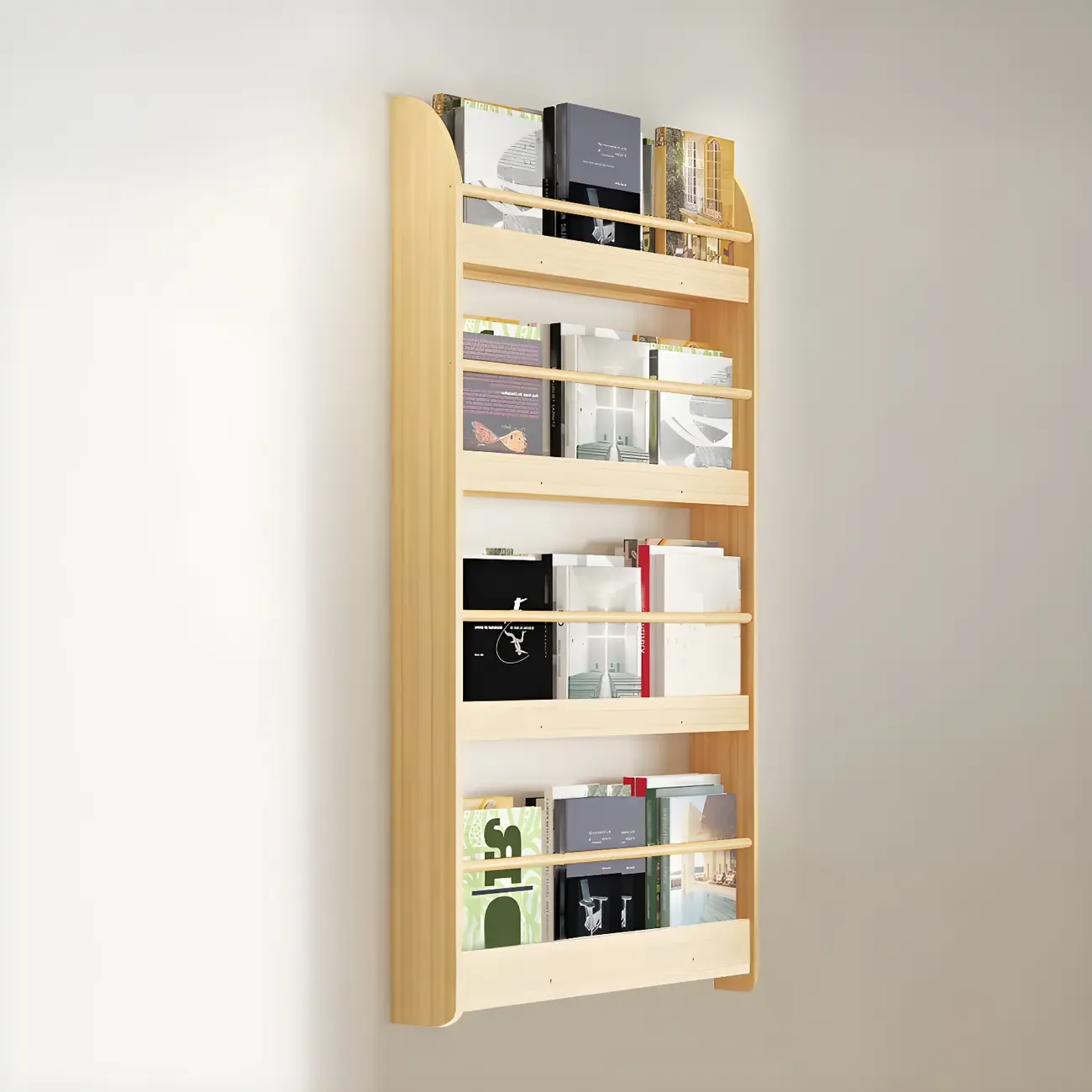 Modern Slim Wood Wall-Mounted Bookshelf