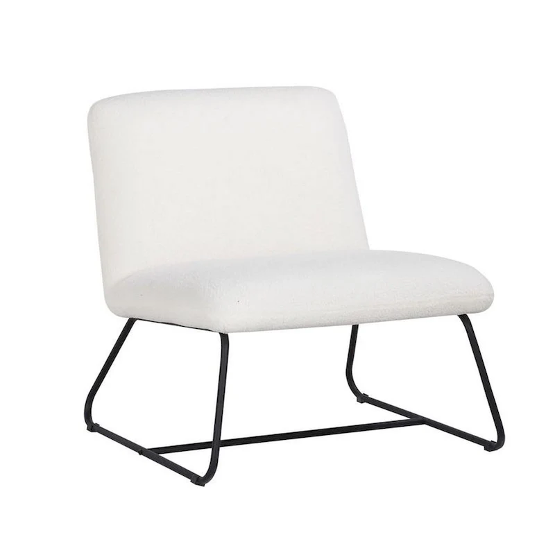 Ciao 26 Inch Accent Armless Chair, Soft Ivory Teddy Upholstery, Black Steel