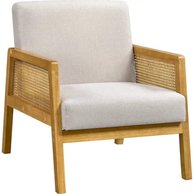 Yaheetech Modern Upholstered Fabric Accent Chair with Rattan Sides - 273031