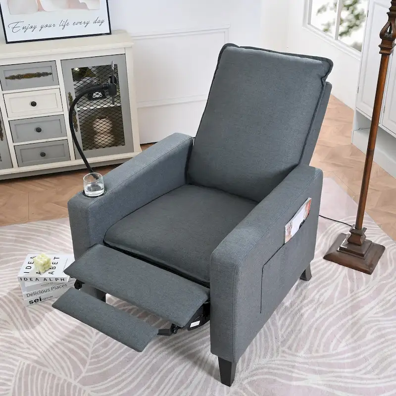 Modern Fabric Manual Recliner with Phone Holder, Cup Holder, Footrest