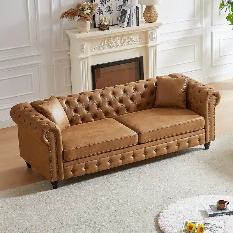 Chesterfield 85.5 Tech Fabric 3-seater Sofa with Cushions